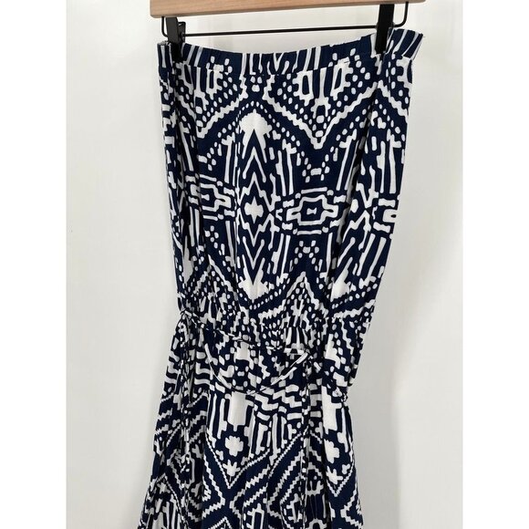 MSK Halter Strapless Jumpsuit Romper Medium Navy Orange Abstract Lightweight - Picture 4 of 10